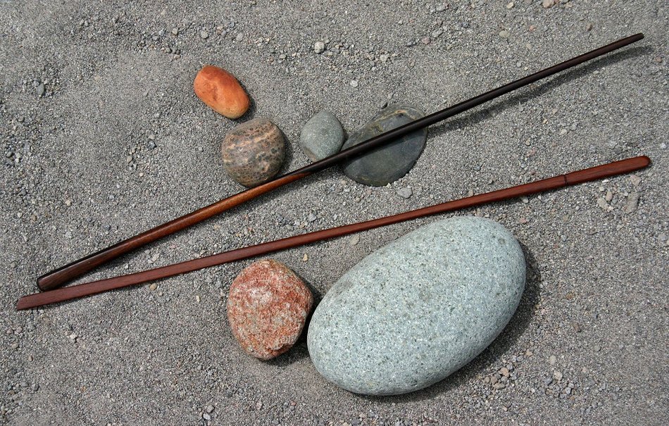 stones and sticks in the sand