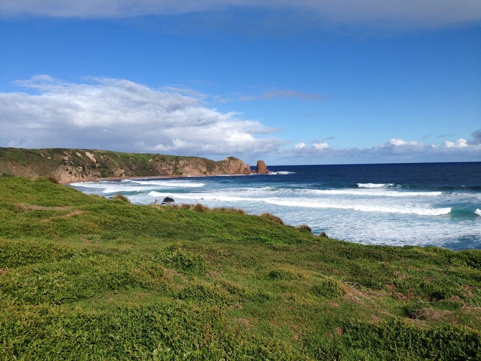 wild green coastline at dark blue ocean, australia, victoria