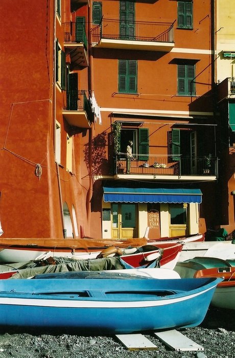 blue boat on the coast, Italy