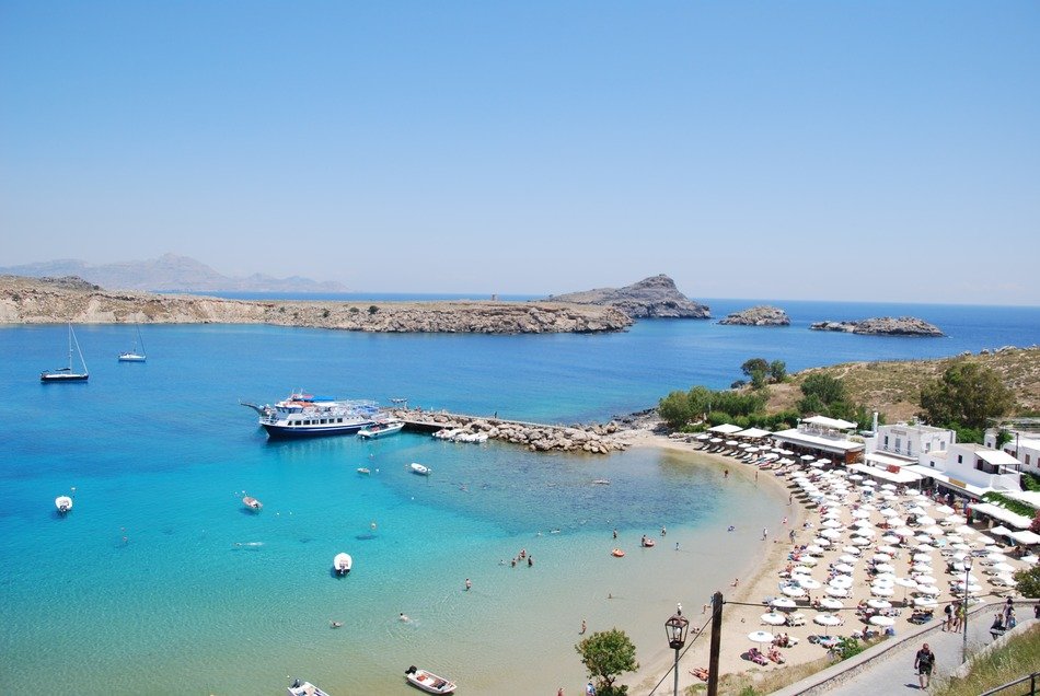 panoramic view of the coast in the city of Lindos in Rhodes