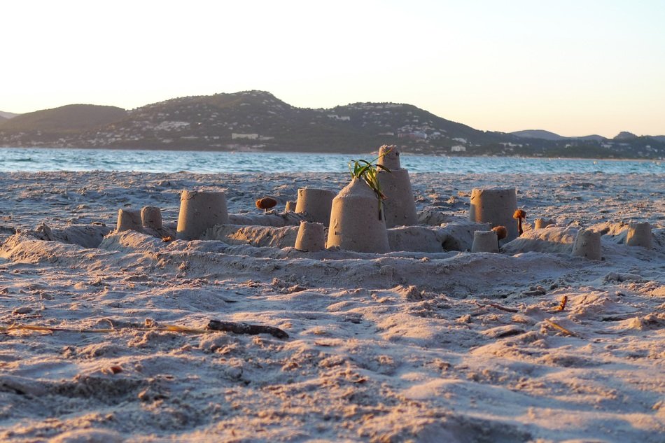 sand castle and sand cakes on the beach