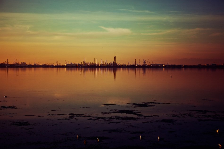 Reflection of sunset on water