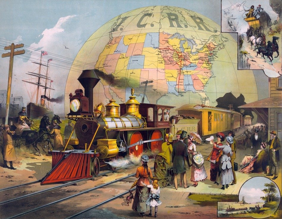 drawn Illinois central railroad on the background of the globe