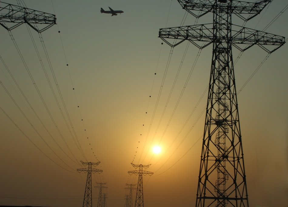beautiful sun and electric wires