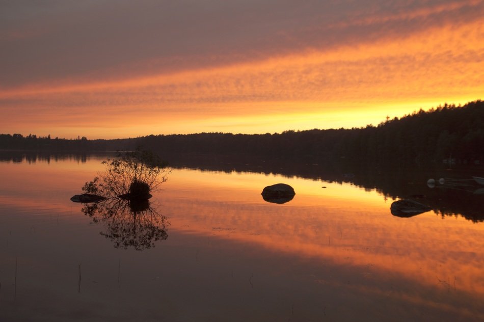 sunset over the lake in Smaland