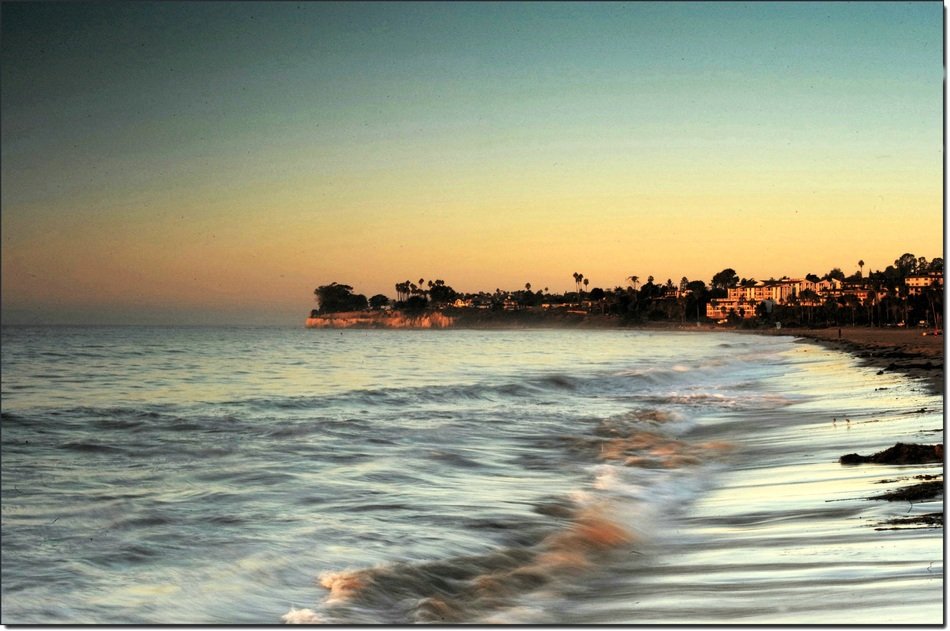 waves on the beach during sunset