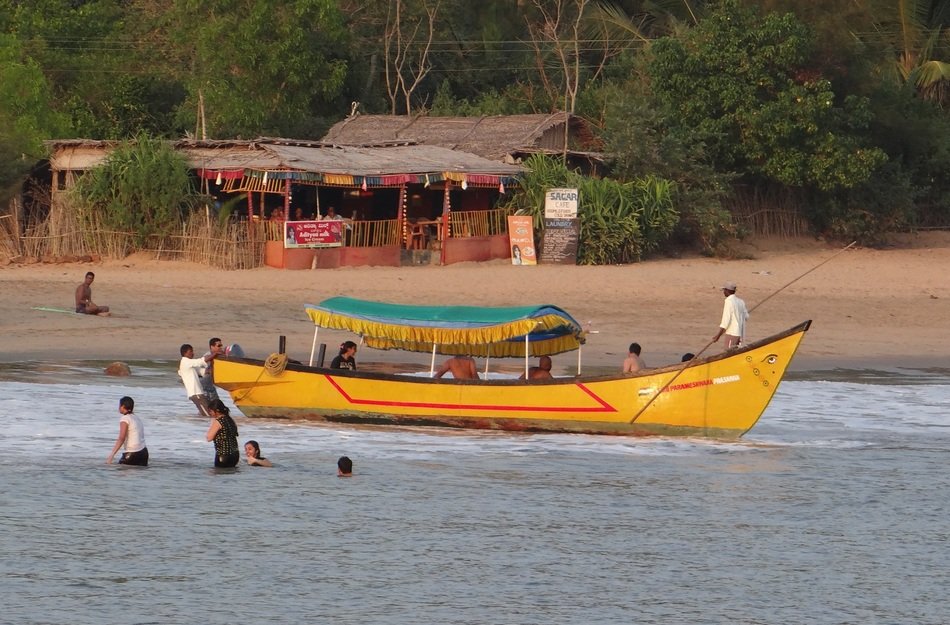 yellow boat for walks off the coast of india