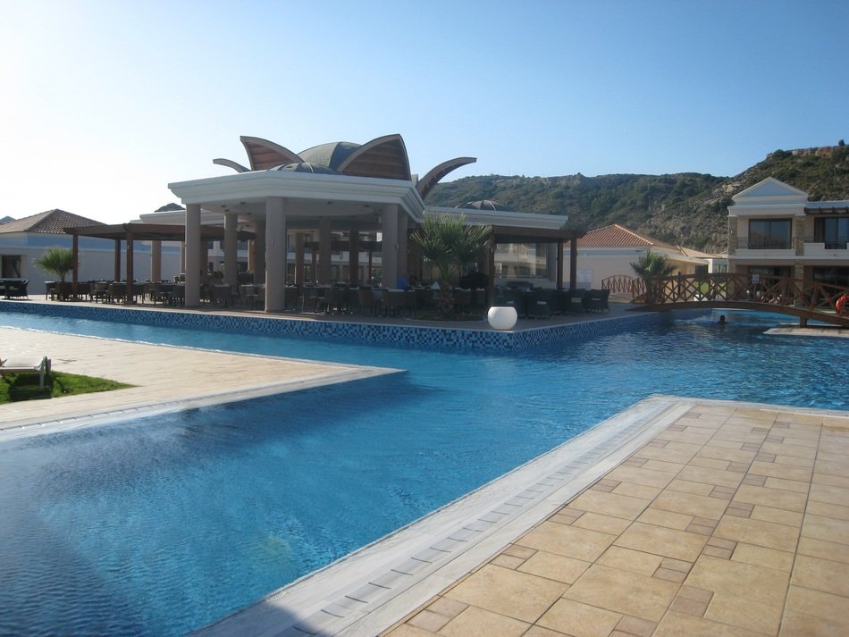 beautiful swimming pool and buildings