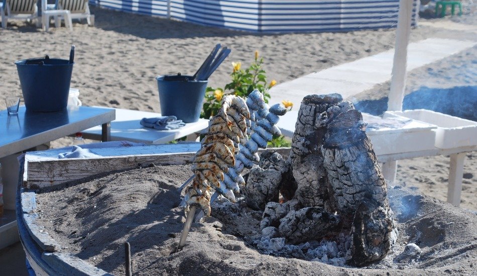 fish grill on the beach on a sunny day
