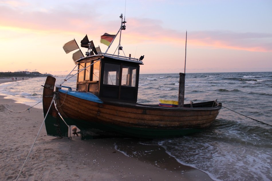 moored ship on the island beach