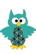 Turquoise small Owl drawing
