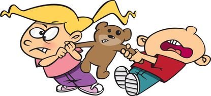 children sharing a toy as clipart