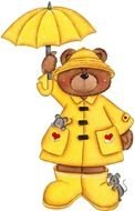 painted teddy bear in yellow clothes with a yellow umbrella