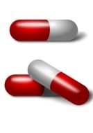 white-red capsules with medicine