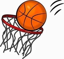 ball in a basketball basket as a graphic image