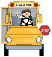 cartoon happy driver in School Bus