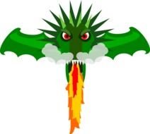 green dragon with flame bursting from mouth at black background