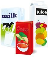 packs with milk, juice and soup, drawing