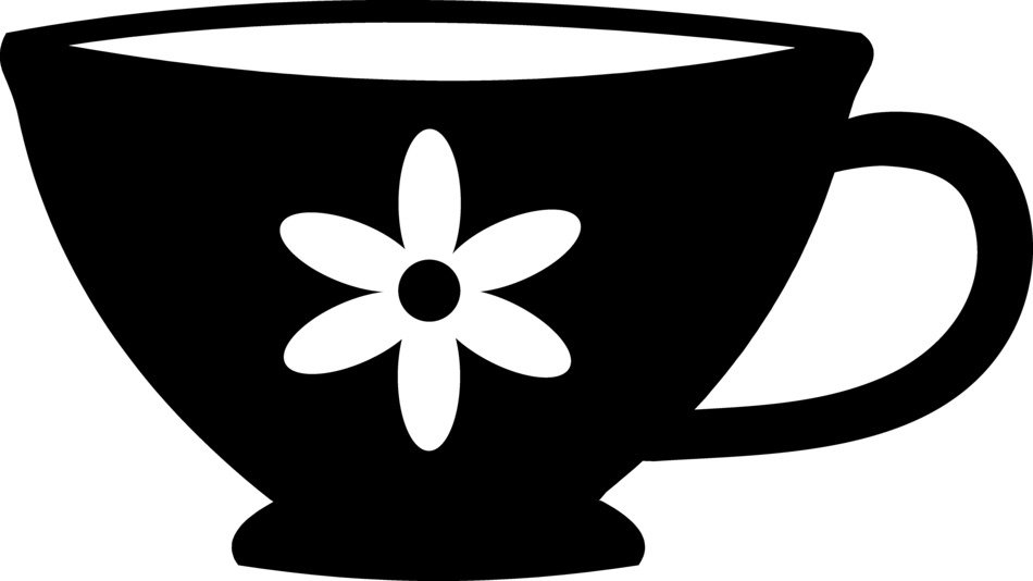 black cup with a white flower as a picture for clipart