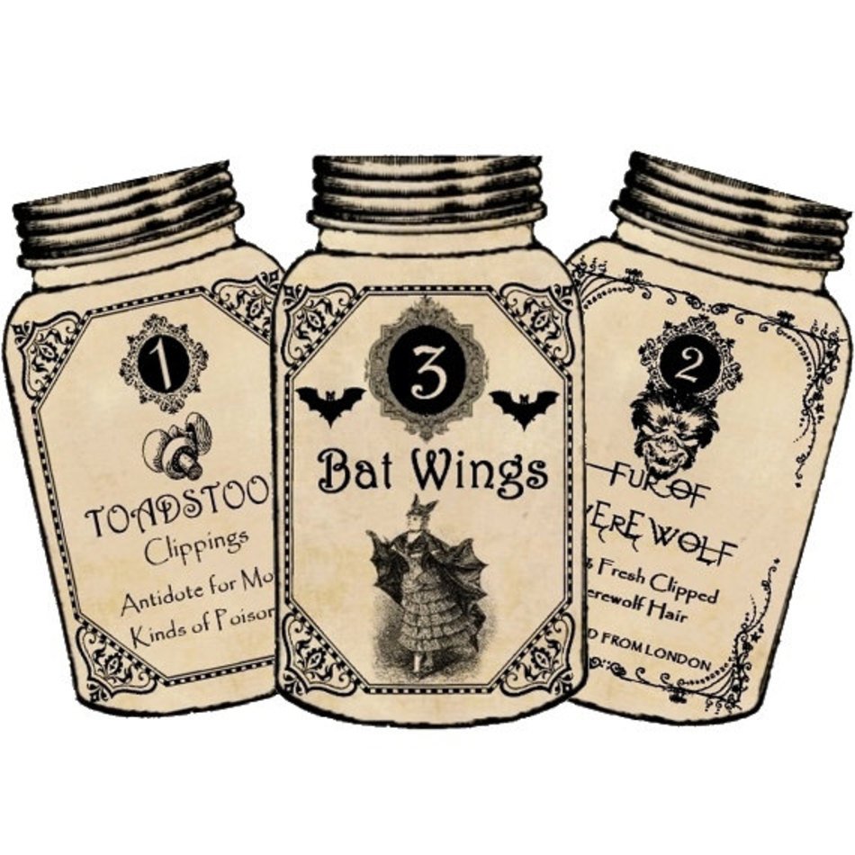 Halloween Mason Jar Potion Witch Labels Hazel Toadstool