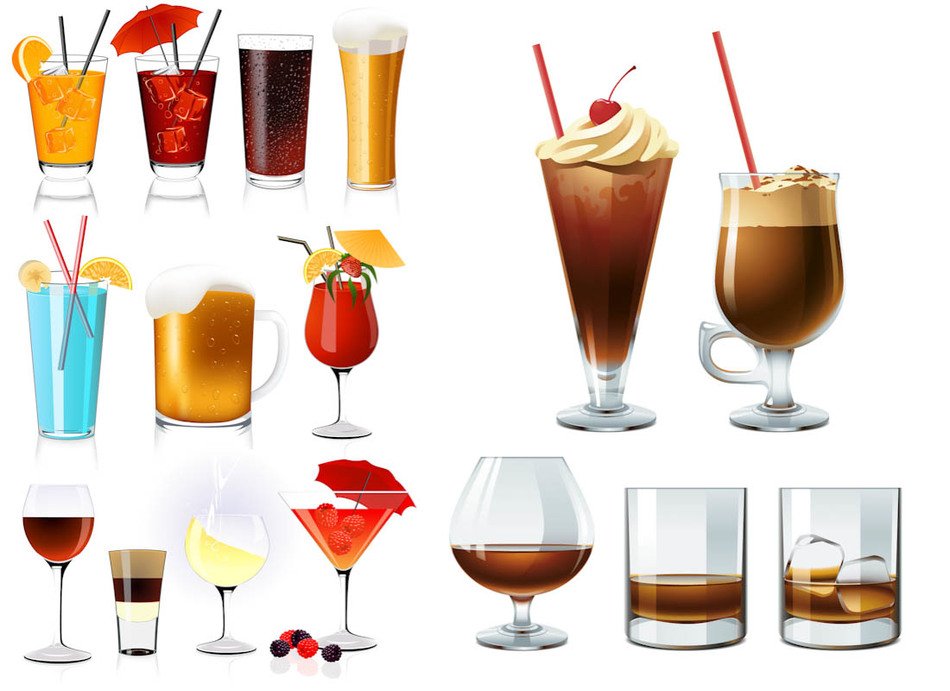 variety of drinks for the bar, clipart