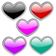 hearts of different colors on a white background