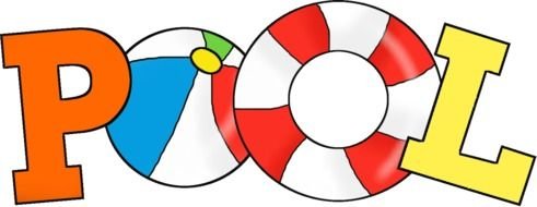 Pool, colorful lettering with ball and buoy