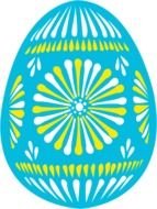 painted turquoise egg with yellow-white ornament