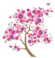 cartoon blooming tree and butterflies
