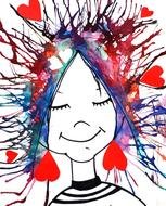 Crazy Haired smiling girl in love