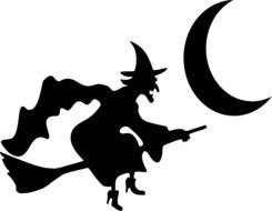 silhouette of a witch on a broomstick near a month