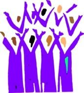 purple silhouettes of praying people