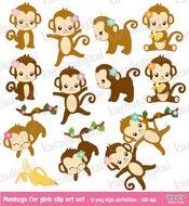 Cute Monkeys For Girls Digital Set Personal &amp; Commercial