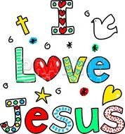 Love Jesus Whimsical Decorative Cartoon Text &ndash; Prawny