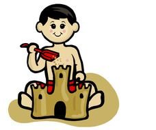 child near a sand castle as a graphic image