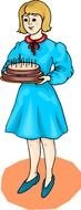 Clipart of Girl With Birthday Cake