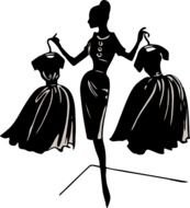 silhouette of a model trying on dresses