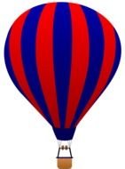 Red And Blue Striped Hot Air Balloon with basket, drawing