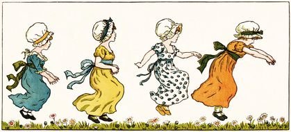 vintage drawing of a jumping girls