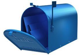 blue mailbox with letters