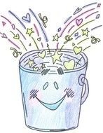 drawing of a happy bucket with hearts and stars