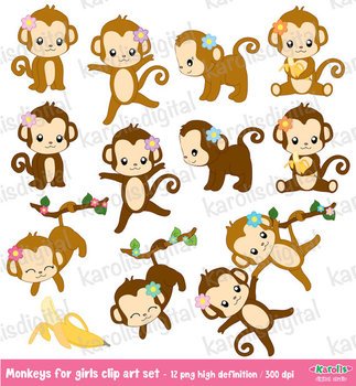 Cute Monkeys For Girls Digital Set Personal & Commercial