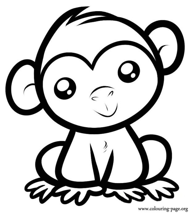 Cute Baby Monkey Sitting Coloring Page