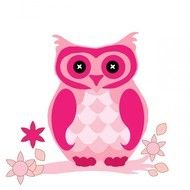 pink owl on a branch