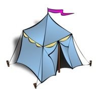 drawing of a gray tent with a flag