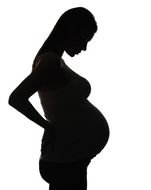 black silhouette of a pregnant girl on a white background