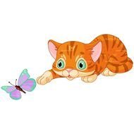 clipart of the orange cat with a butterfly