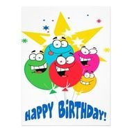 Happy Birthday Balloons With Faces Cartoon 65 X 875 Invitation