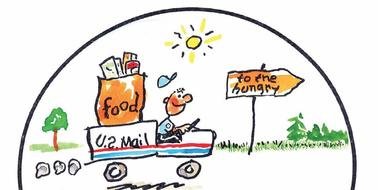 drawing of a car with food on the road
