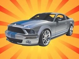 drawn gray mustang on an orange background